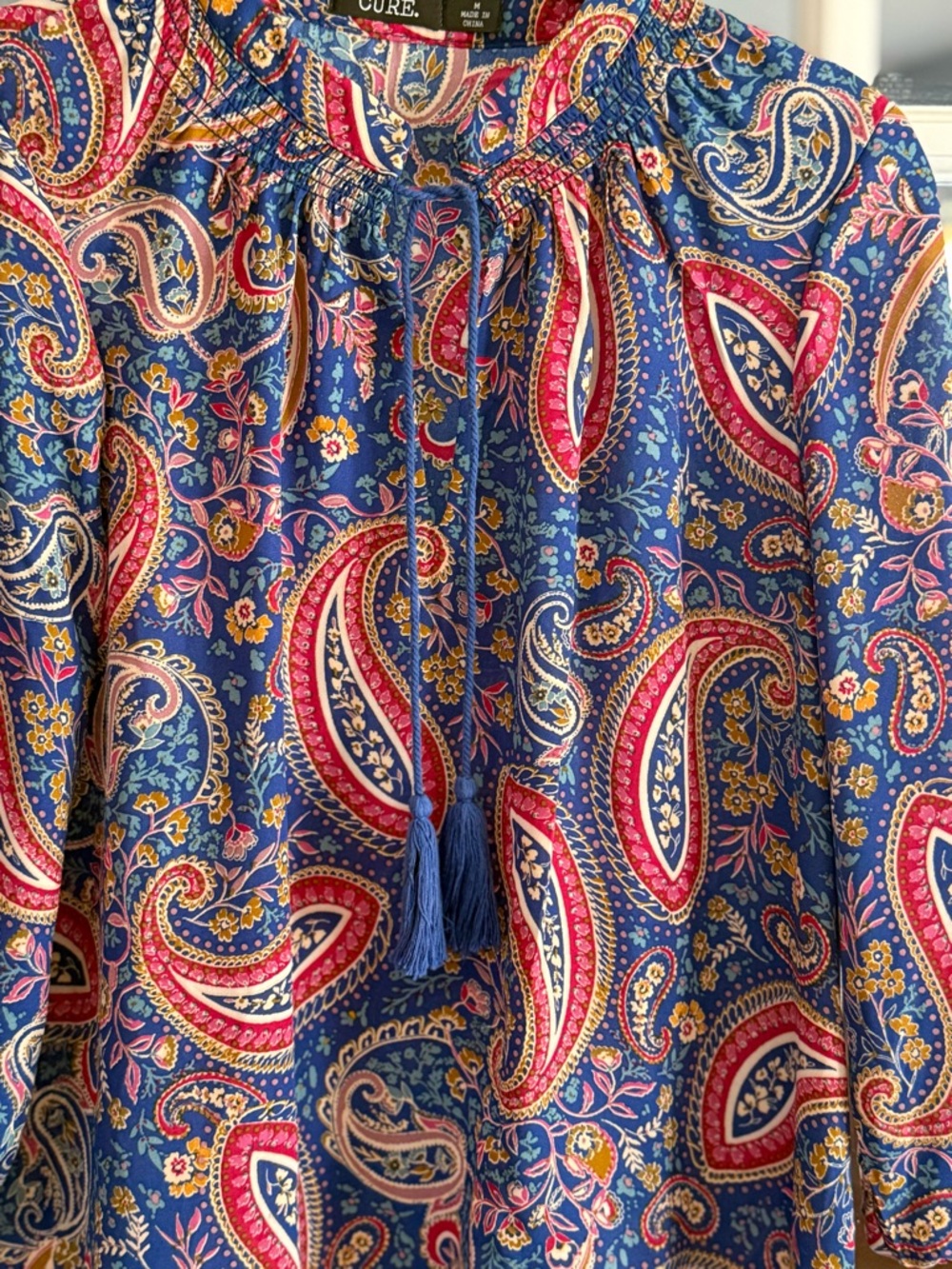 Cure Blue Paisley Tie-Front Blouse - Picture 2 of 6